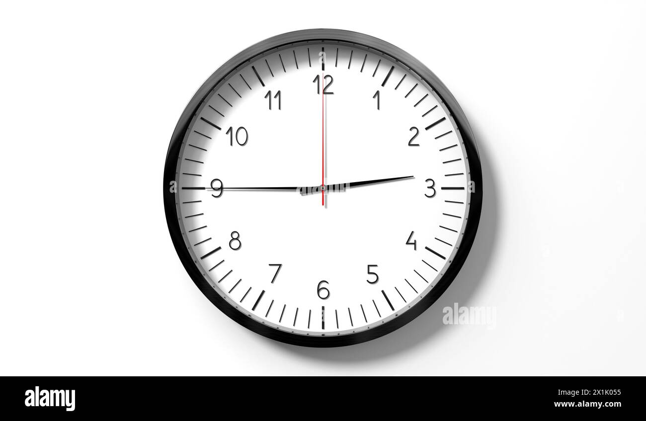 Time at quarter to 3 o clock classic analog clock on white background