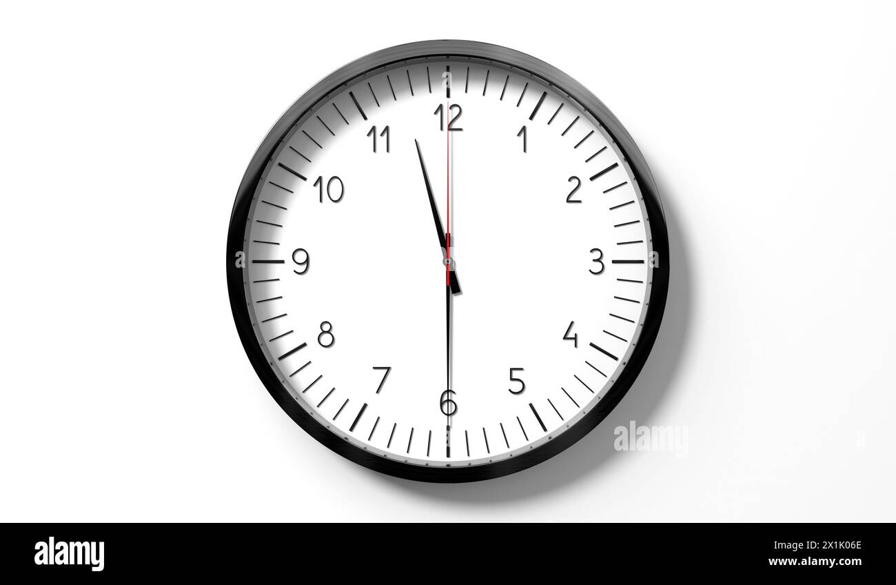 Time at half past 11 o clock - classic analog clock on white background - 3D illustration Stock Photo