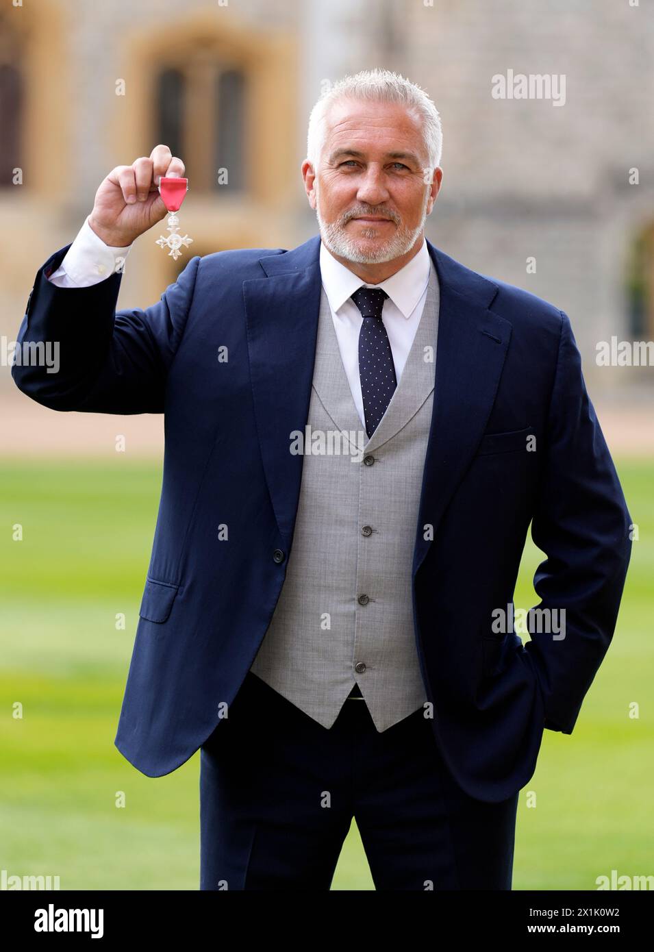 Paul Hollywood after being made a Member of the Order of the British Empire (MBE) at an investiture ceremony at Windsor Castle, Berkshire. Picture date: Wednesday April 17, 2024. Stock Photo