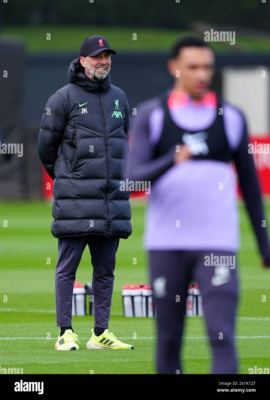 Liverpool manager Jurgen Klopp during a training session at the AXA Training Centre, Liverpool. Picture date: Wednesday April 17, 2024. Stock Photo