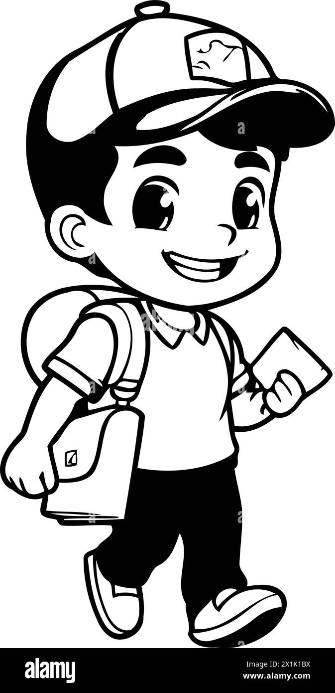 Cartoon schoolboy with backpack. vector illustration. eps10 Stock Vector