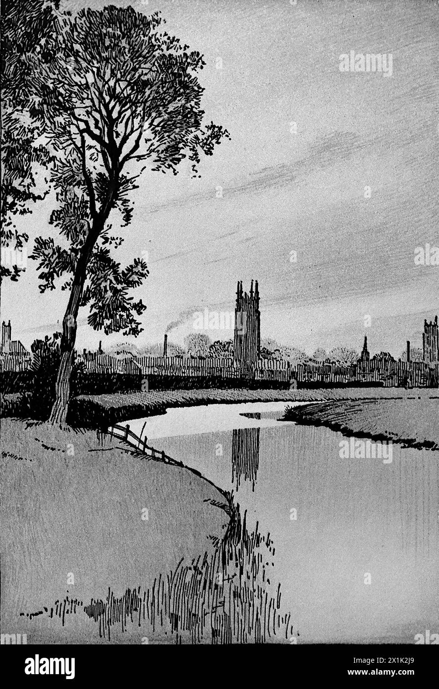 Taunton, Somerset River and landscape by H. A. Powell. From a series of