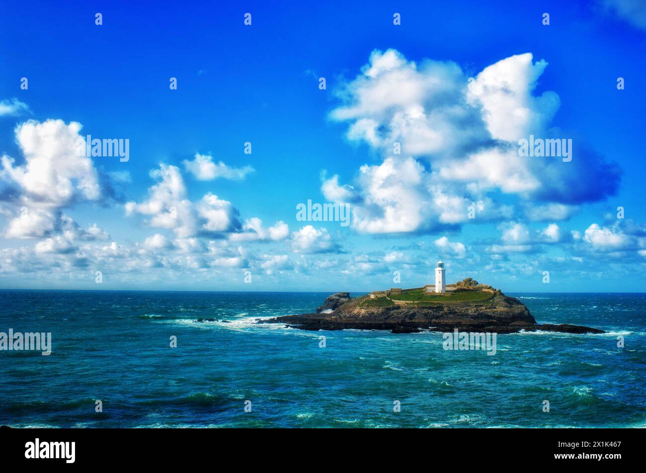 Godrevy Lighthouse off the north coast of Cornwall - John Gollop Stock Photo