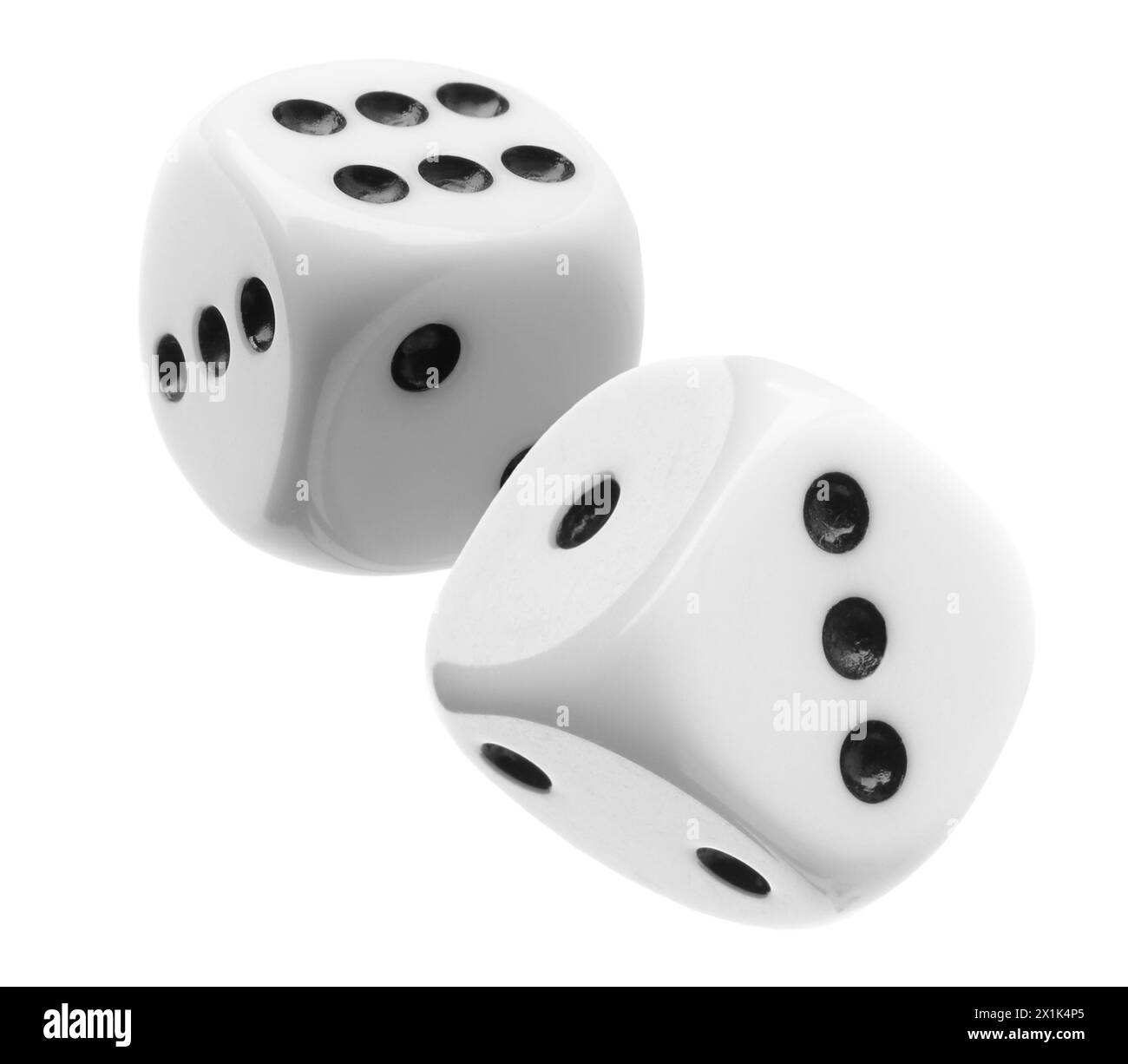 Two dice in air on white background Stock Photo