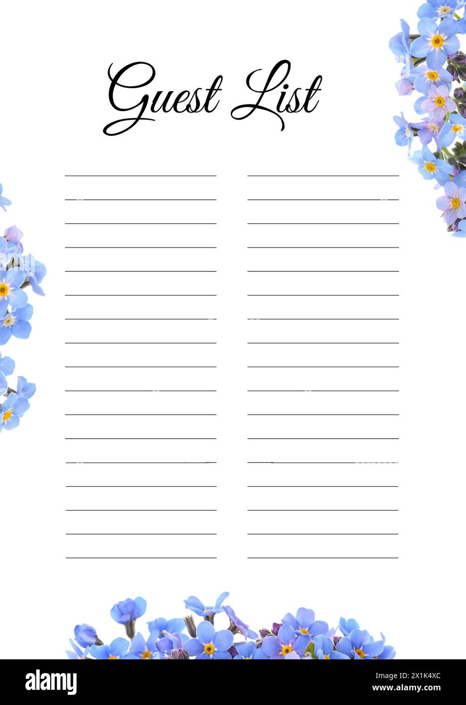 Guest list design with beautiful flowers and empty lines Stock Photo ...