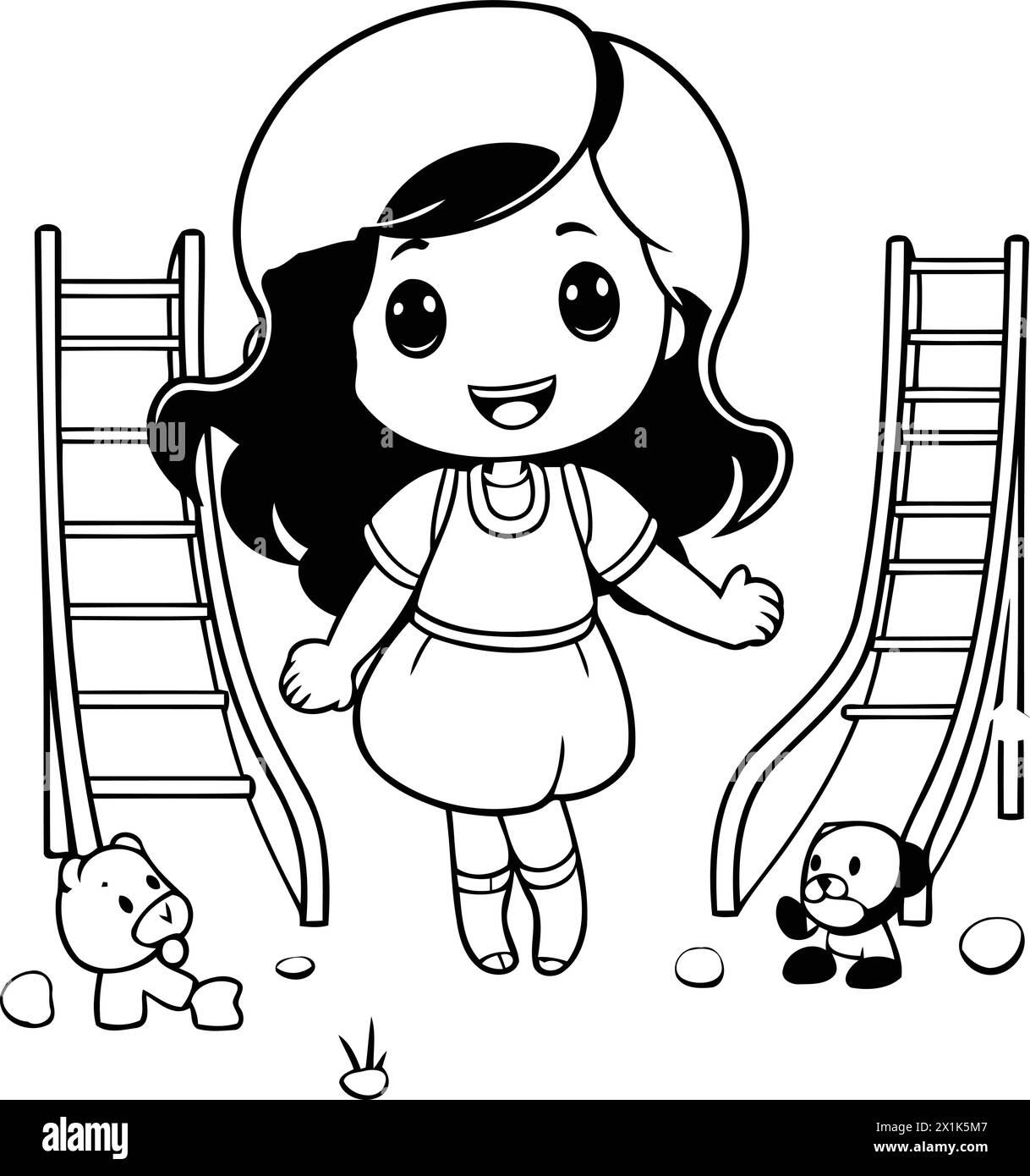 Girl playing with toys on the playground cartoon vector illustration