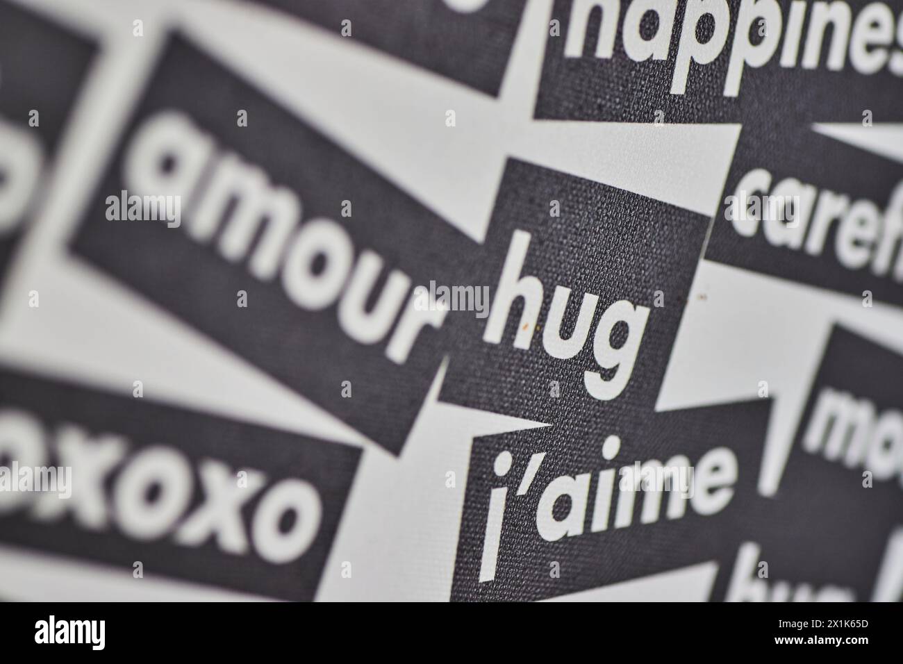 Macro Love Words Collage with Focus on Hug Label Stock Photo - Alamy