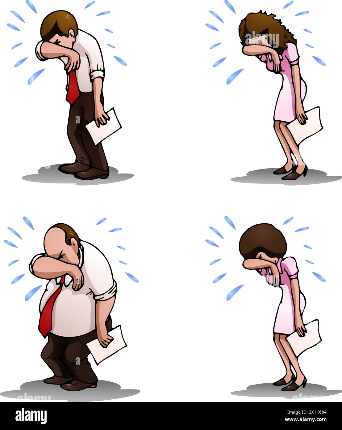 illustration of a  crying workers on isolated white background Stock Photo