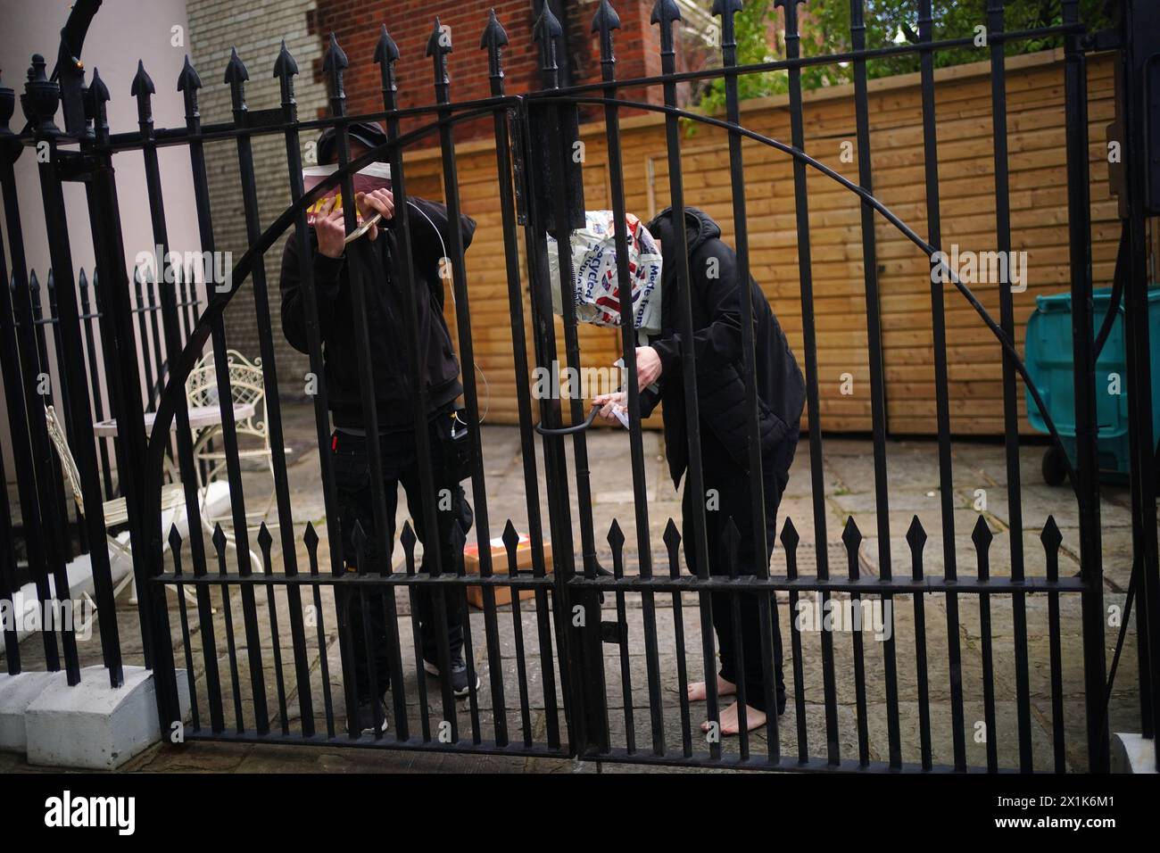 Squatters at the York & Albany pub near Regent's Park, London. They have taken over the Gordon Ramsay pub which is currently up for sale with a guide price of £13 million. The group locked themselves inside the Grade II-listed hotel and gastropub situated just outside Regent’s Park last week. Picture date: Wednesday April 17, 2024. Stock Photo