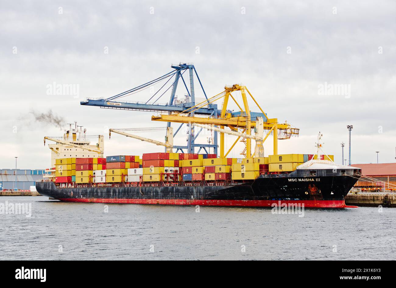 Gijón, Asturias, Spain. Musel Port. Container shipping ship, MSC Naisha ...