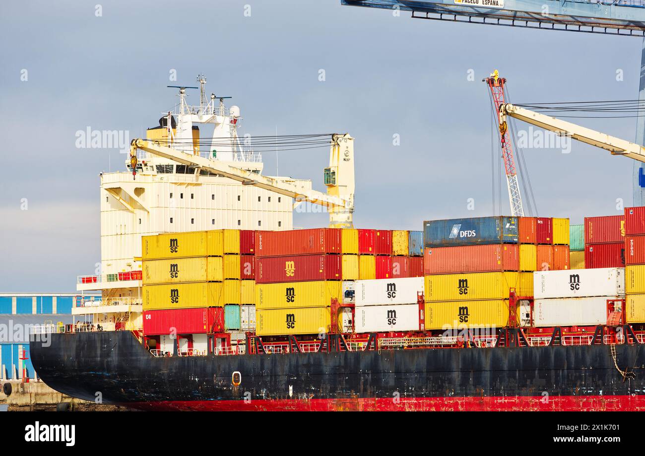 Gijón, Asturias, Spain. Musel Port. Container shipping ship, MSC Naisha ...