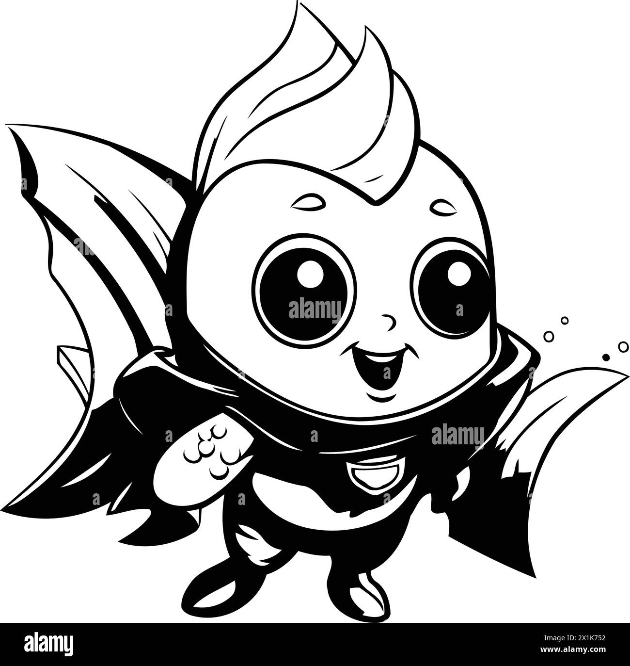 Cute cartoon flying fish character. Vector illustration isolated on