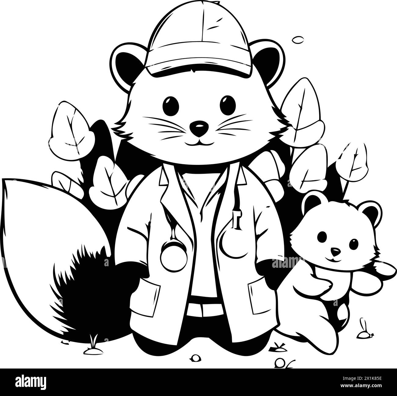 Veterinarian with bear and squirrel cartoon icon. Animal health care