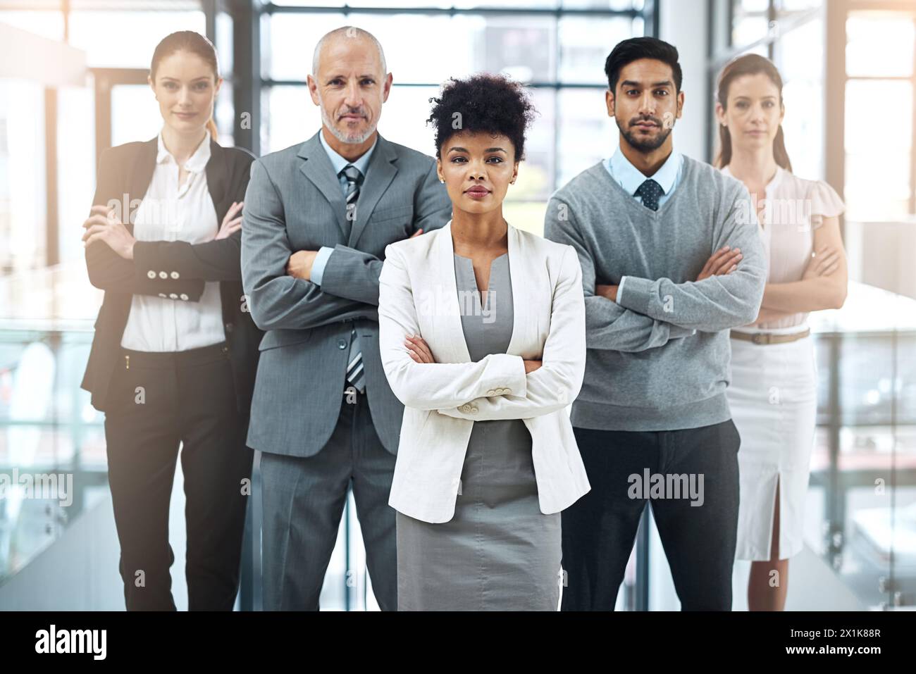 Work, team and portrait of business people with arms crossed for ...