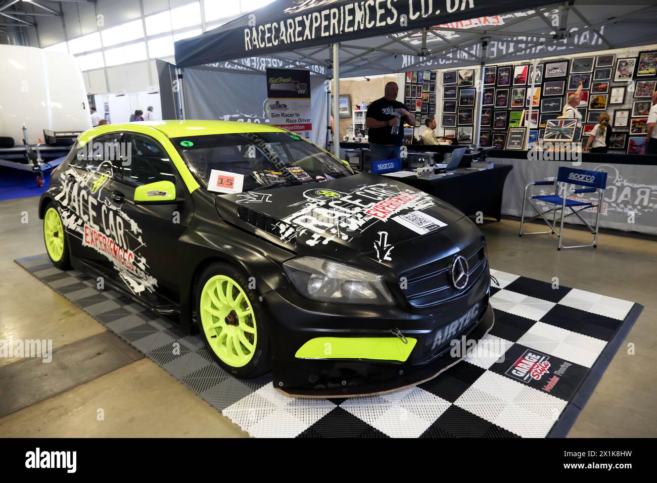 The Race Car Experiences Stand, with their BTCC Mercedes A Class,  at the 2023 British Motor Show, Farnborough. Stock Photo