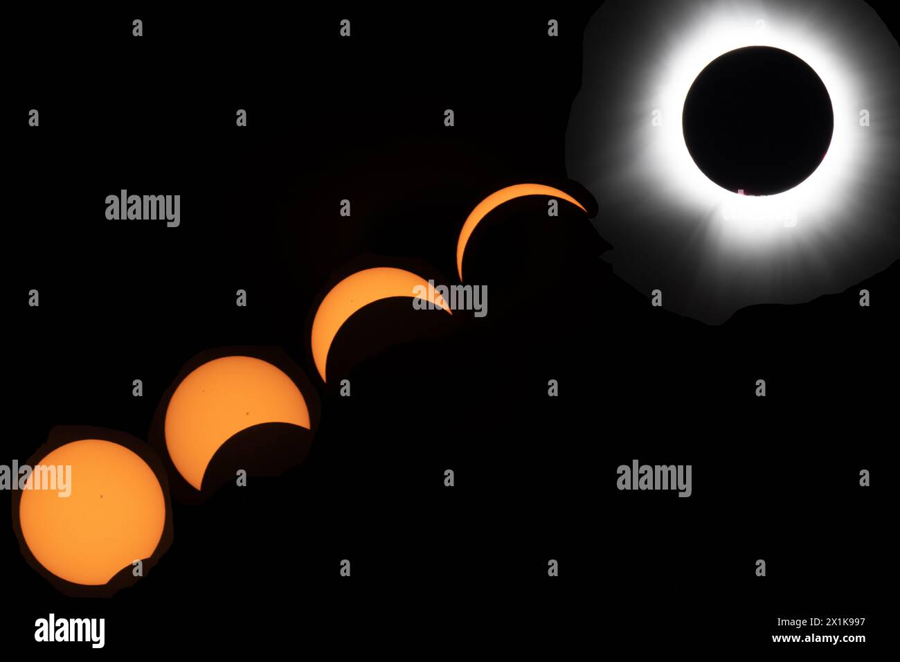 Total solar eclpise phases in 2024 Stock Photo