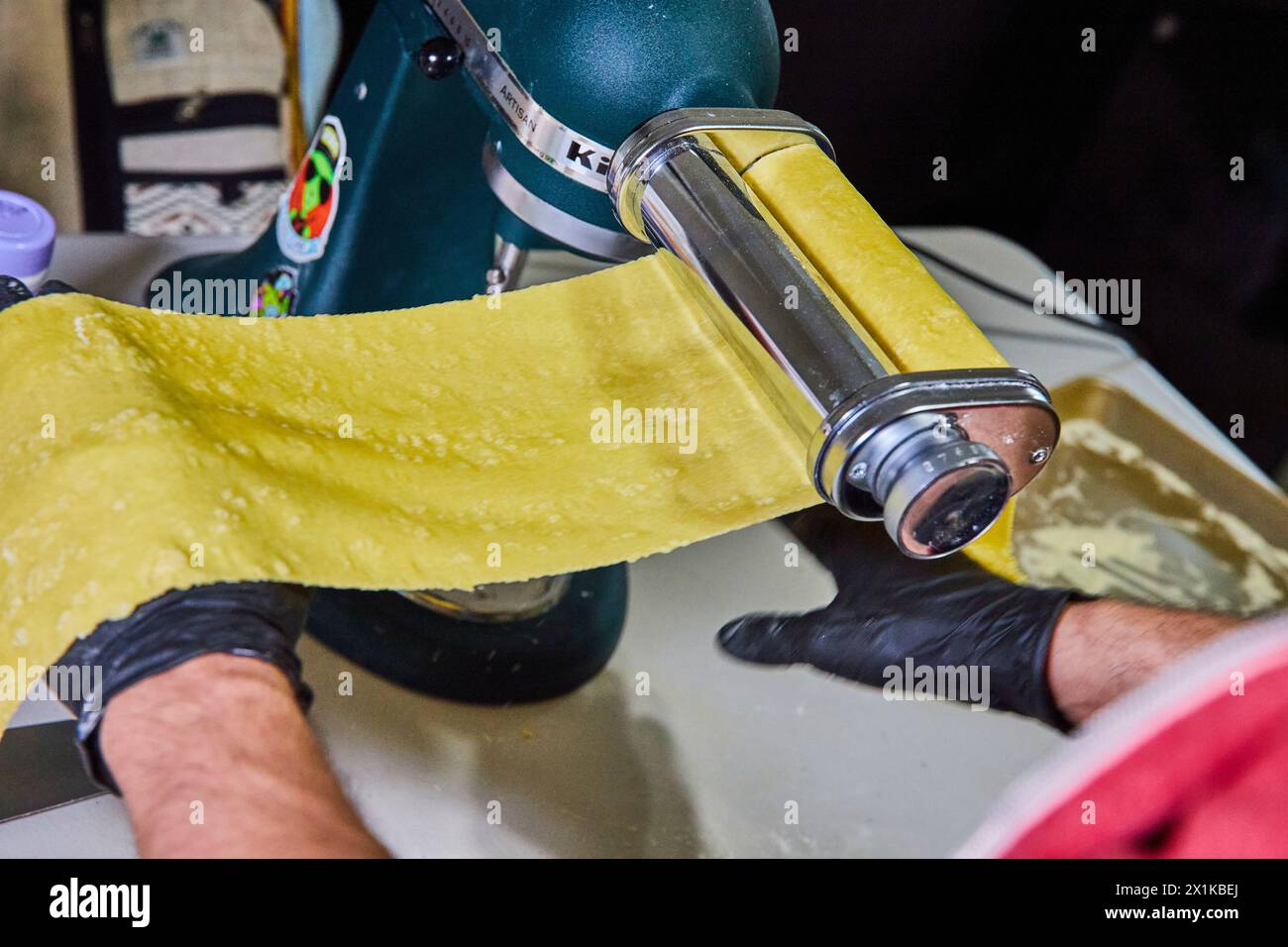 Professional Pasta Making Close-up in Kitchen Stock Photo