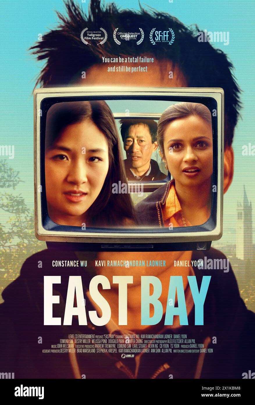 East Bay (2022) directed by Daniel Yoon and starring Constance Wu, Kavi Ramachandran Ladnier and Daniel Yoon. On reaching 39 and realising his life is a failure, Jack reaches out to others: an almost famous guru, a respected arts administrator, and two fellow computer programmers, all of whom have problems of their own. US one sheet poster.***EDITORIAL USE ONLY*** Credit: BFA / Level 33 Entertainment Stock Photo