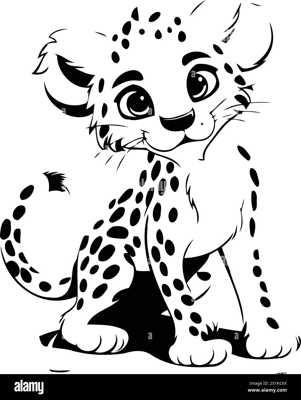 Cute cartoon cheetah sitting on the grass. Vector illustration Stock