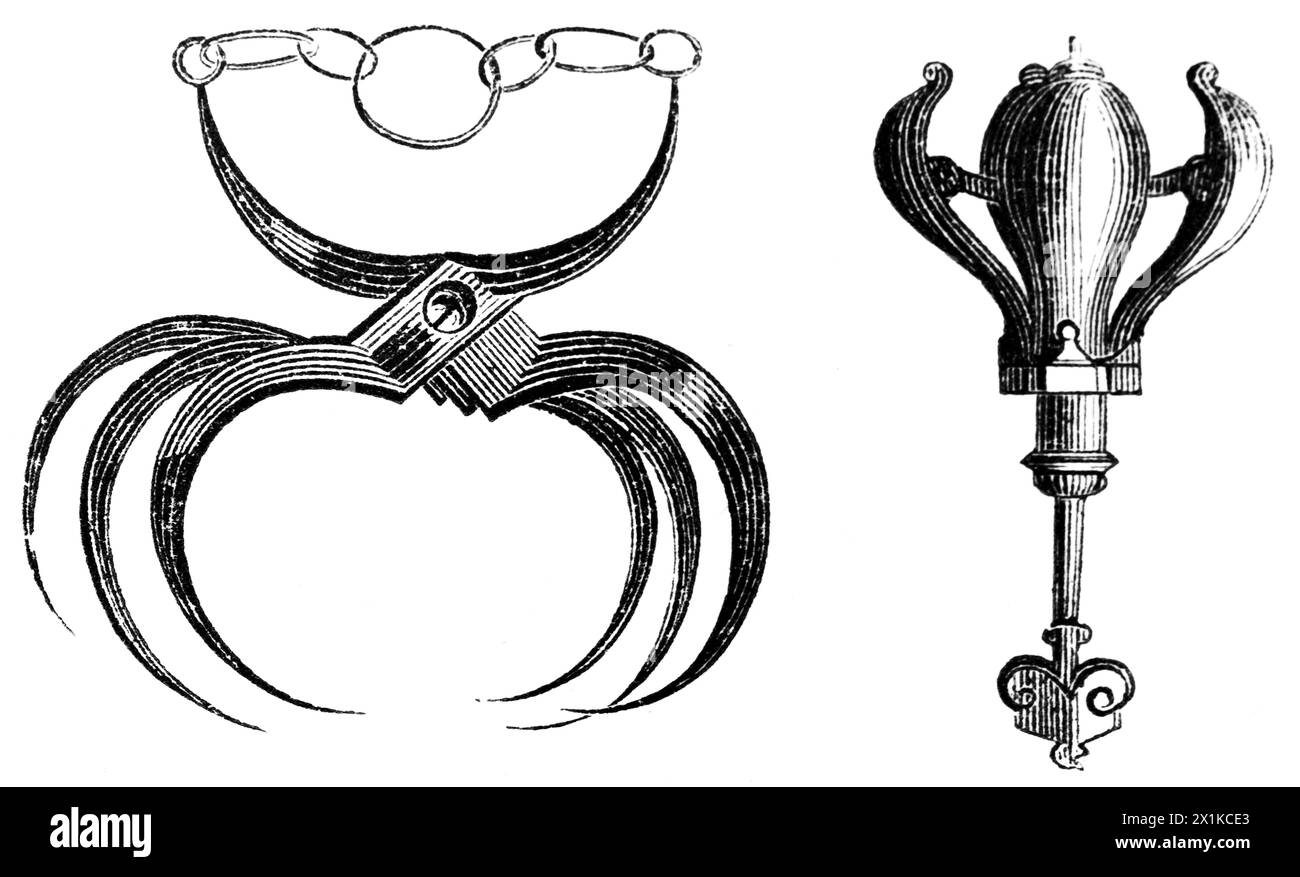 Torturing instruments, Electorate Brandenburg, historic illustration 1880 Stock Photo