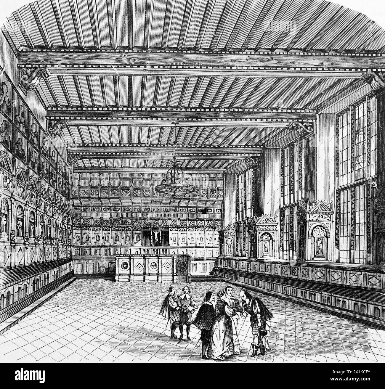 Councel chamber of the city of Münster in which the Peace of Westphalia was signed in 1648, historic illustration 1880 Stock Photo
