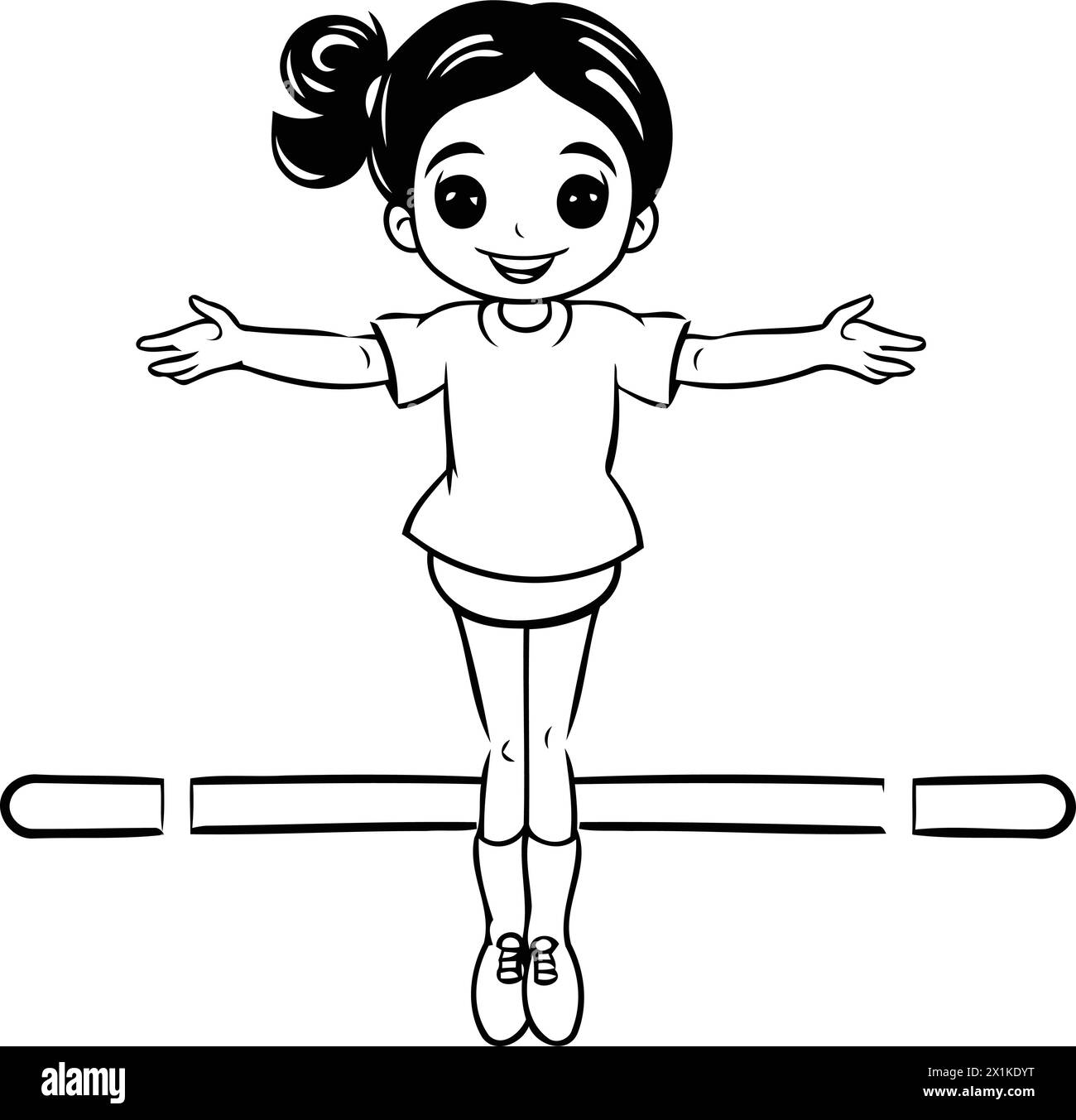 Cute little girl doing gymnastics isolated on white background. Vector ...