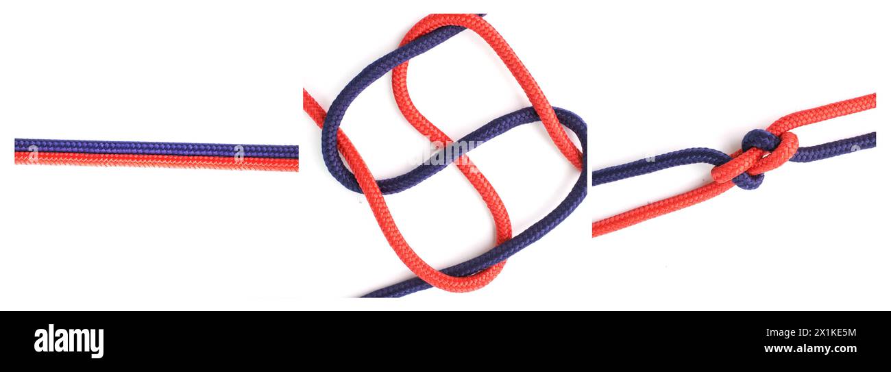 Steps, cable or how to tie ropes on white background in studio for ...