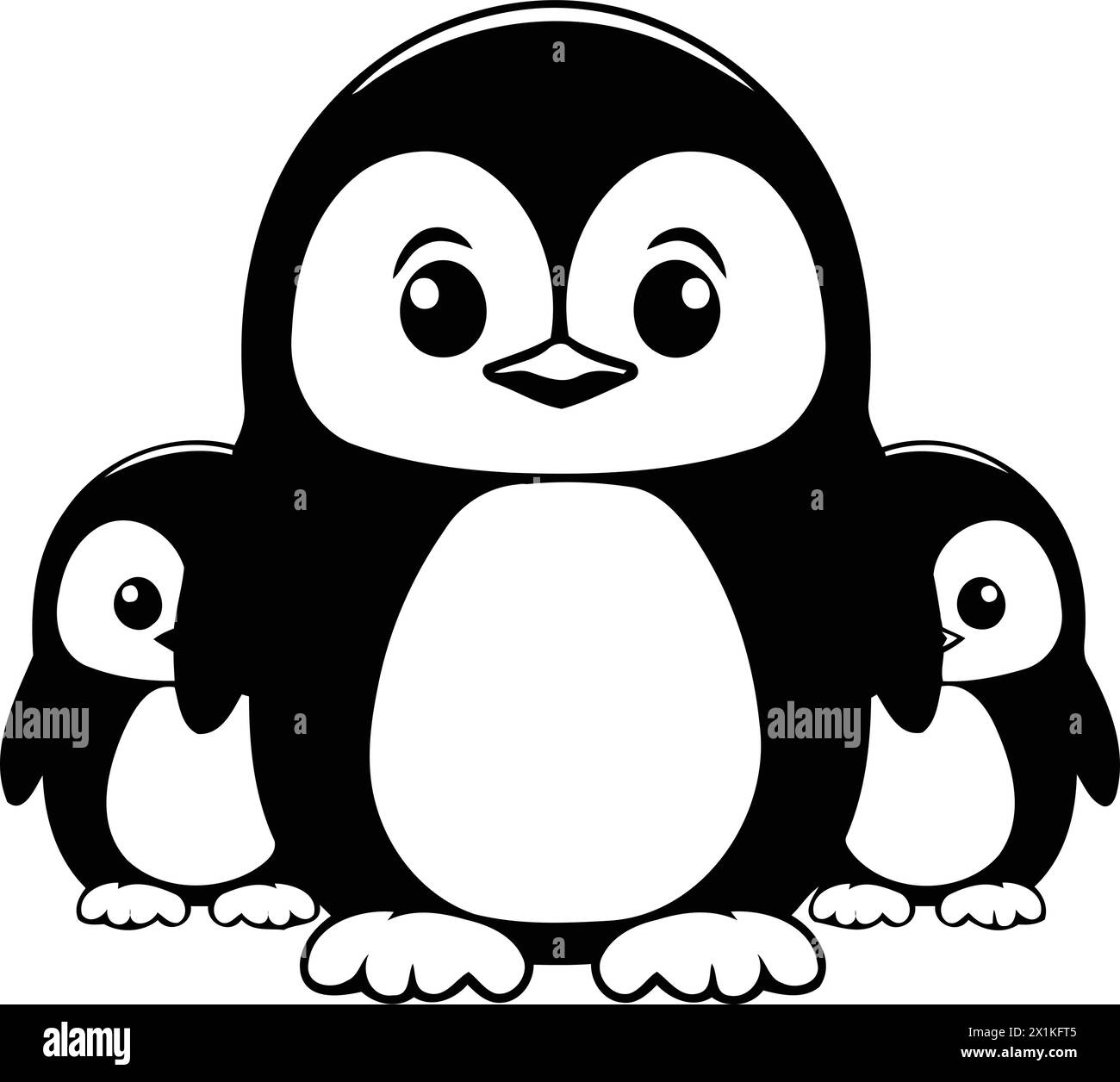 Penguin family. Cute cartoon character. Vector illustration Stock