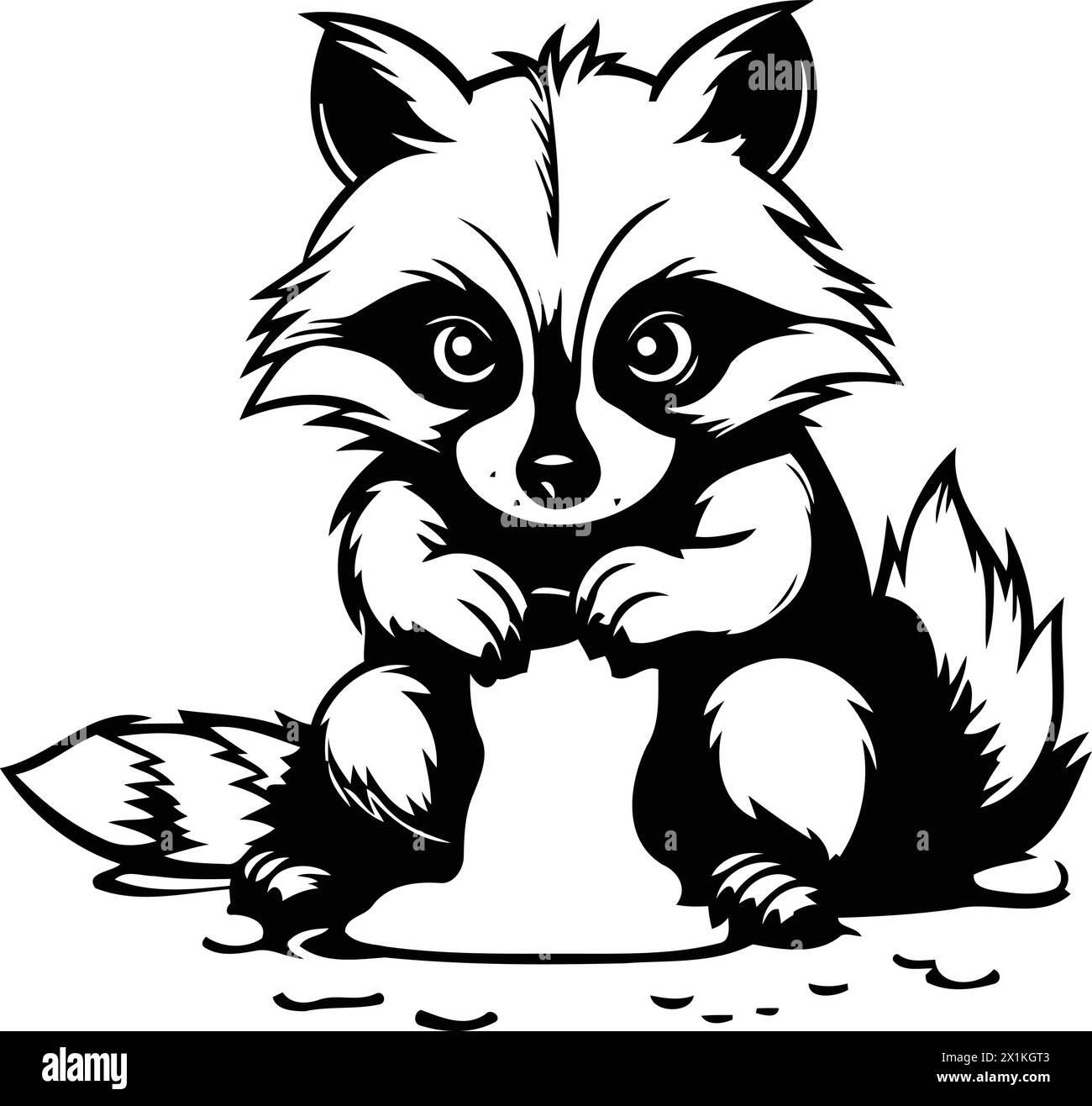 Raccoon drinking water from a bottle. Vector illustration on white background. Stock Vector
