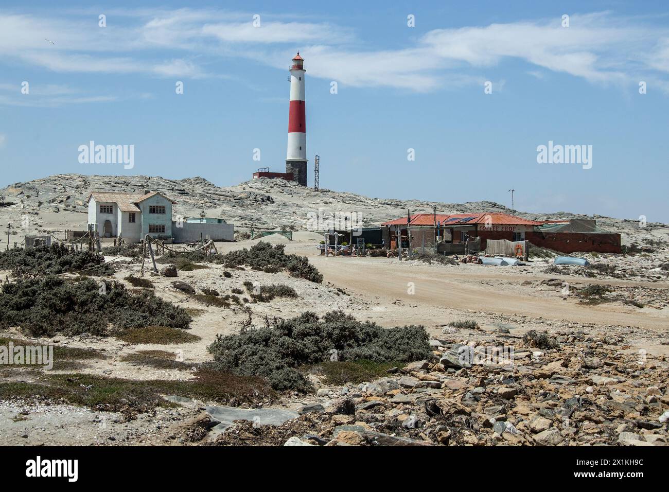 The old coastguard station and lighthouse at at Diaz Point near Luderitz in Namibia. Stock Photo