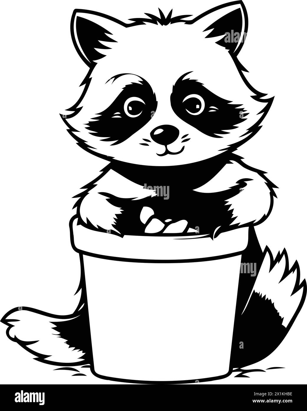 Raccoon sitting in a bucket of water. Vector illustration Stock Vector