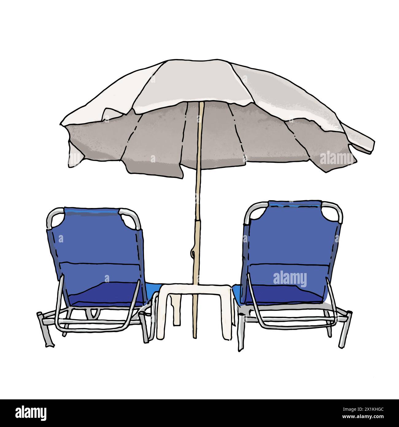 Beach vacation with blue mooring for two - hand-drawn template digitized and colored on transparent background Stock Photo