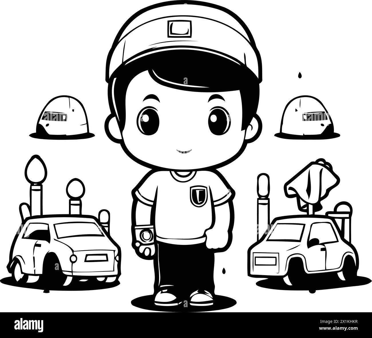 Cartoon boy and cars in the parking lot vector illustration graphic design Stock Vector