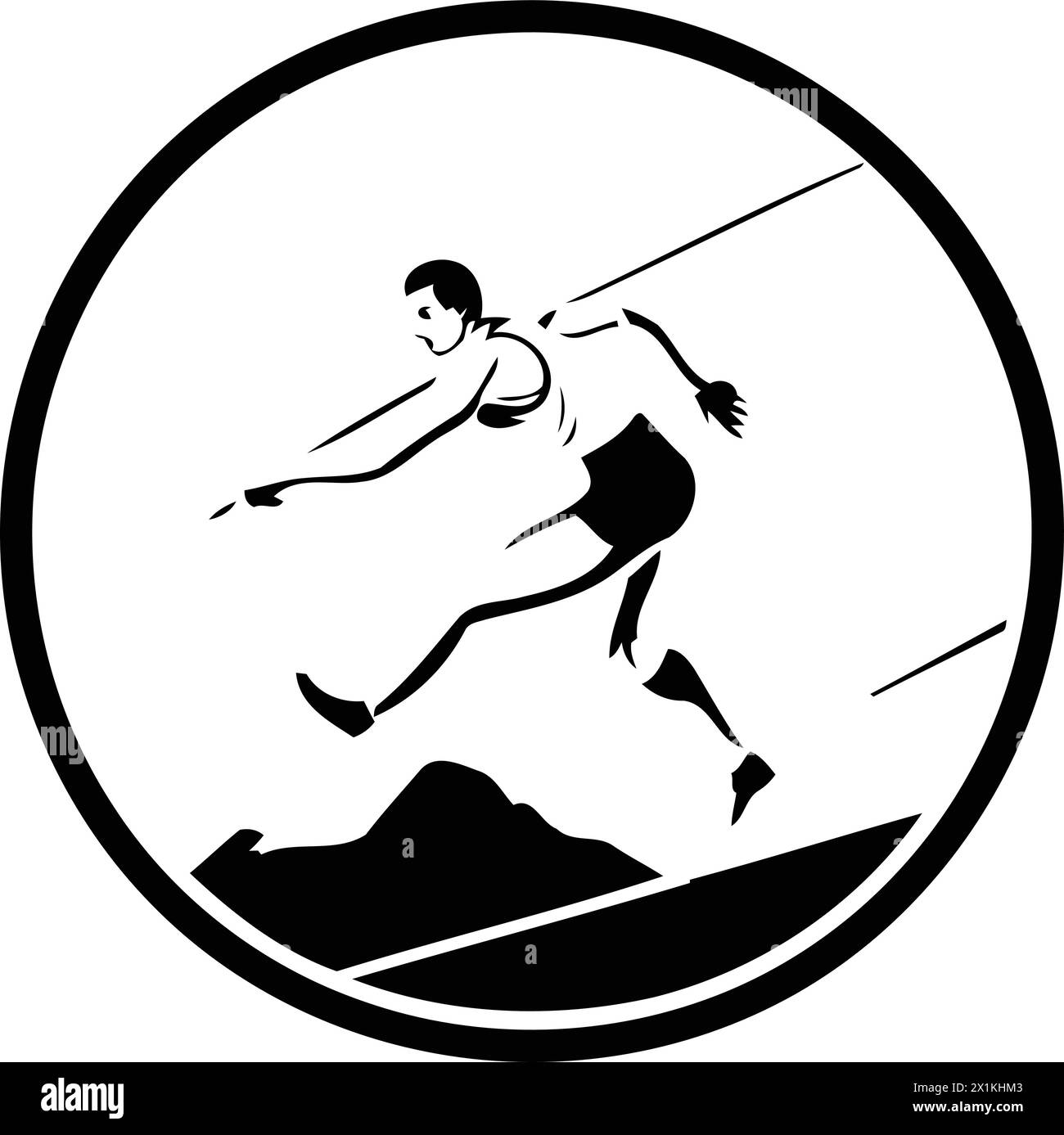 Abstract vector illustration of a male athlete running up a mountain peak Stock Vector Image