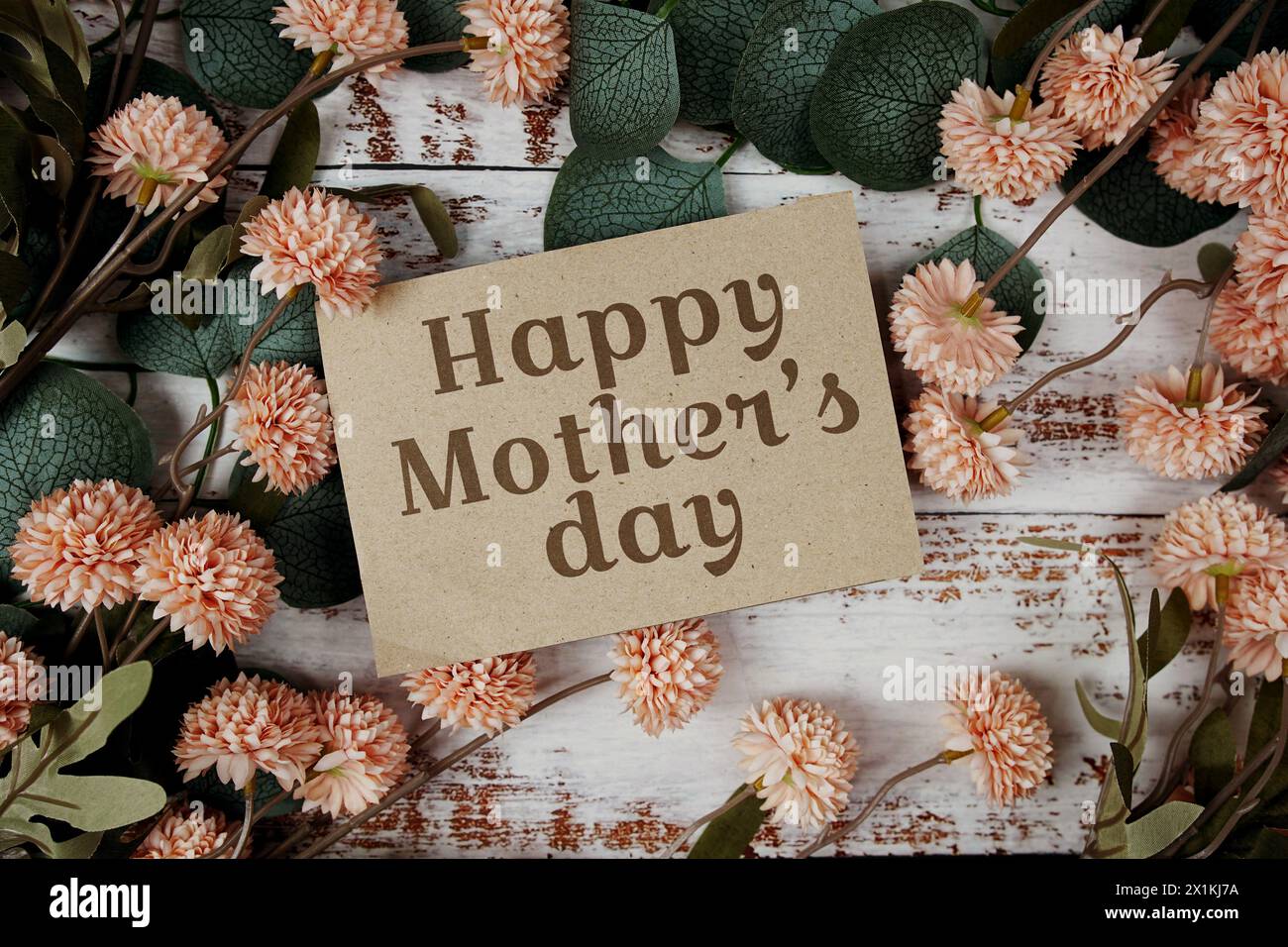 Happy Mother's Day text message on paper card with flowers border frame ...