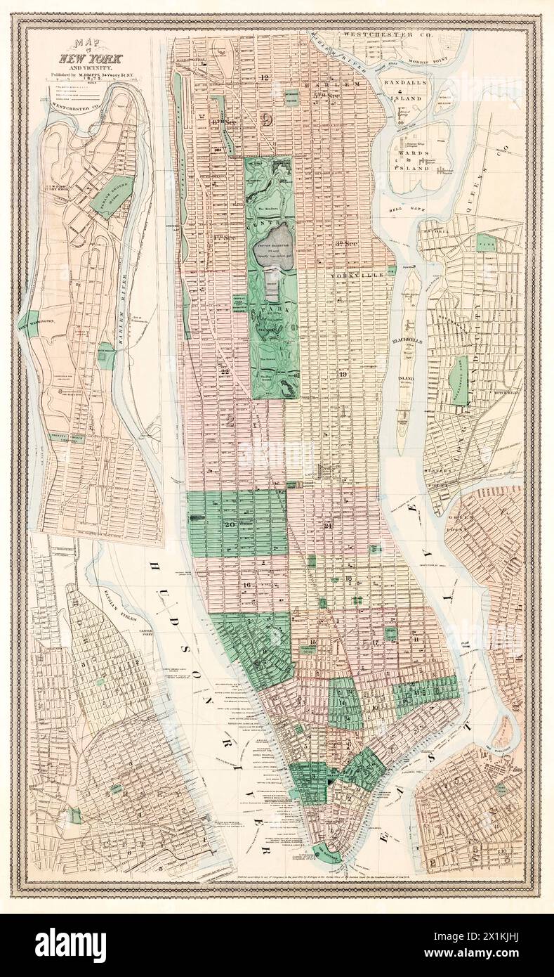 Map of New York and vicinity (1875) by Matthew Dripps.. Stock Photo