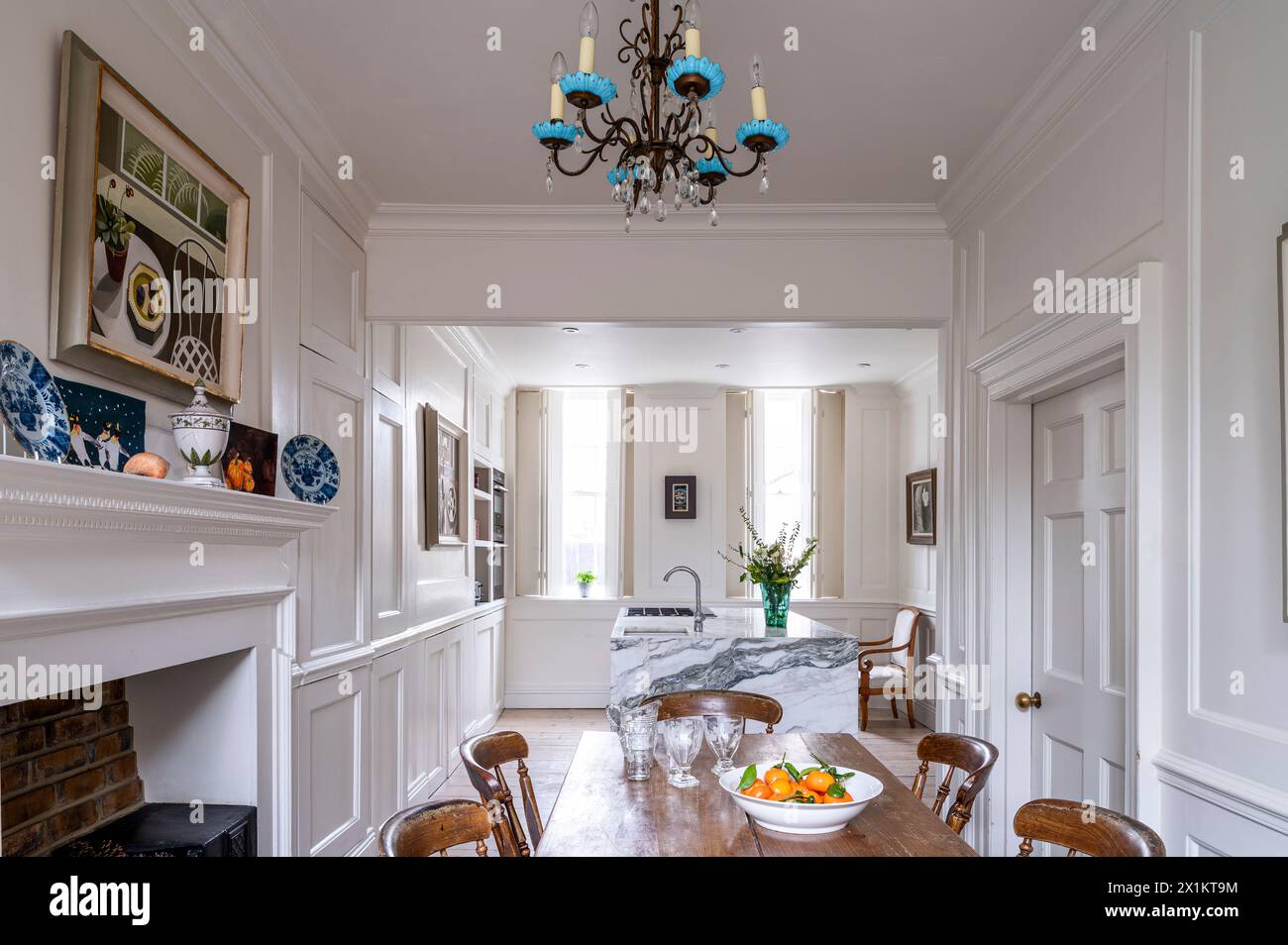 Stylish open plan Georgian kitchen and dining room in Greenwich townhouse, London, UK Stock Photo