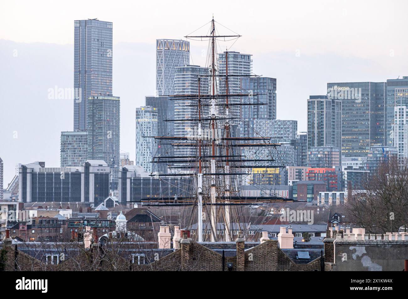 View of the mast of the Cutty Sark in Greenwich, London, UK Stock Photo