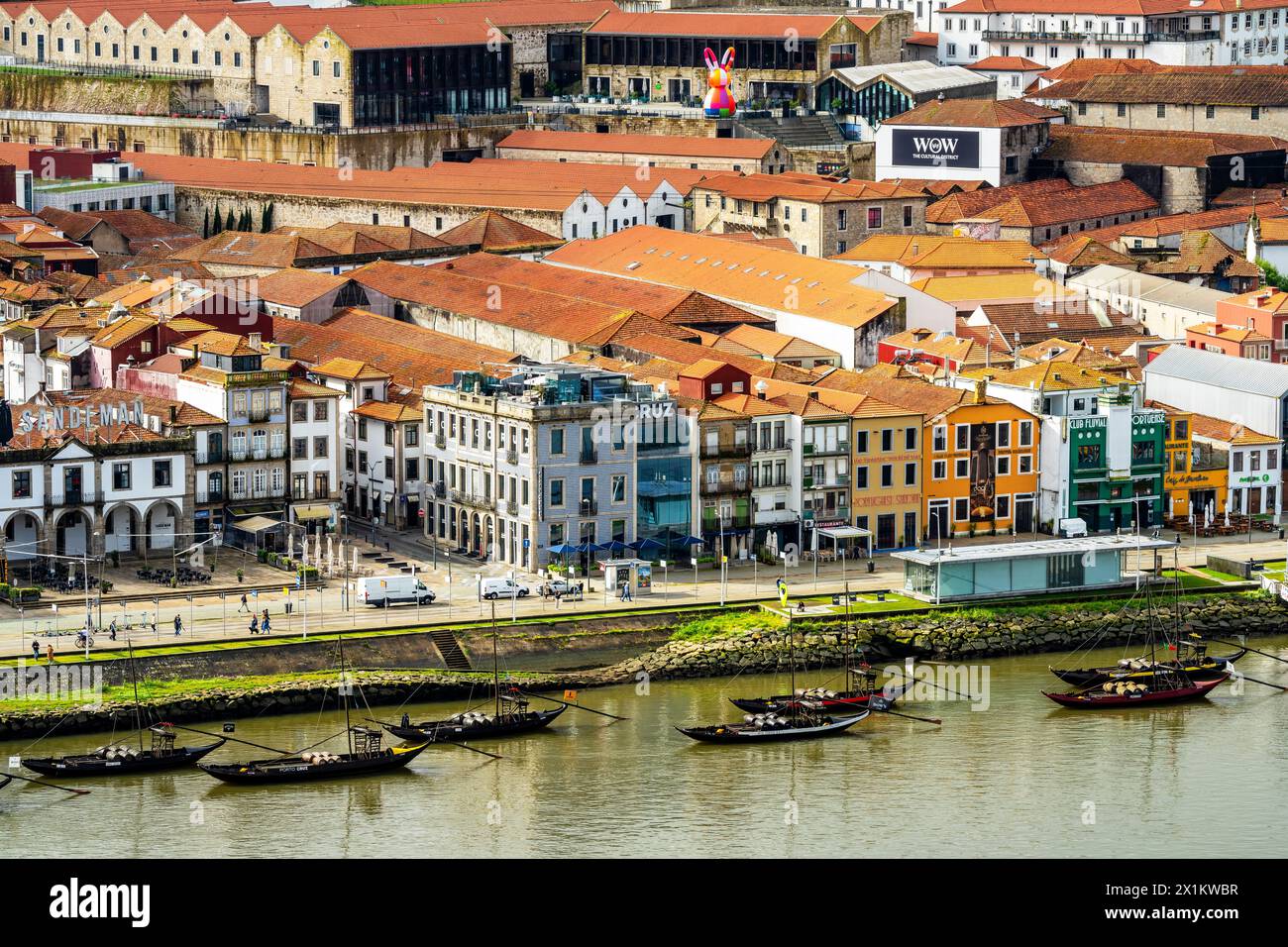 Elevated panoramic view of Nova de Gaia village and Douro river bed, Portugal. Stock Photo