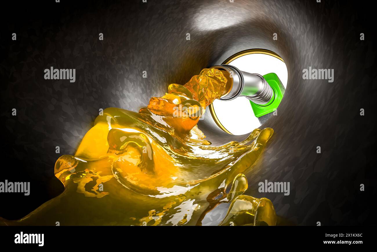 pump pours petrol into a tank, seen from the inside. 3d render Stock Photo