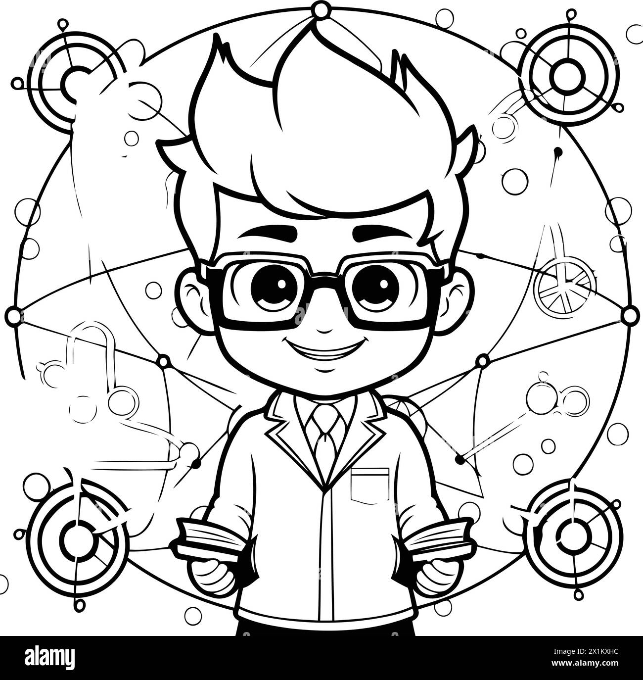 Vector illustration of a boy scientist in glasses and a white coat