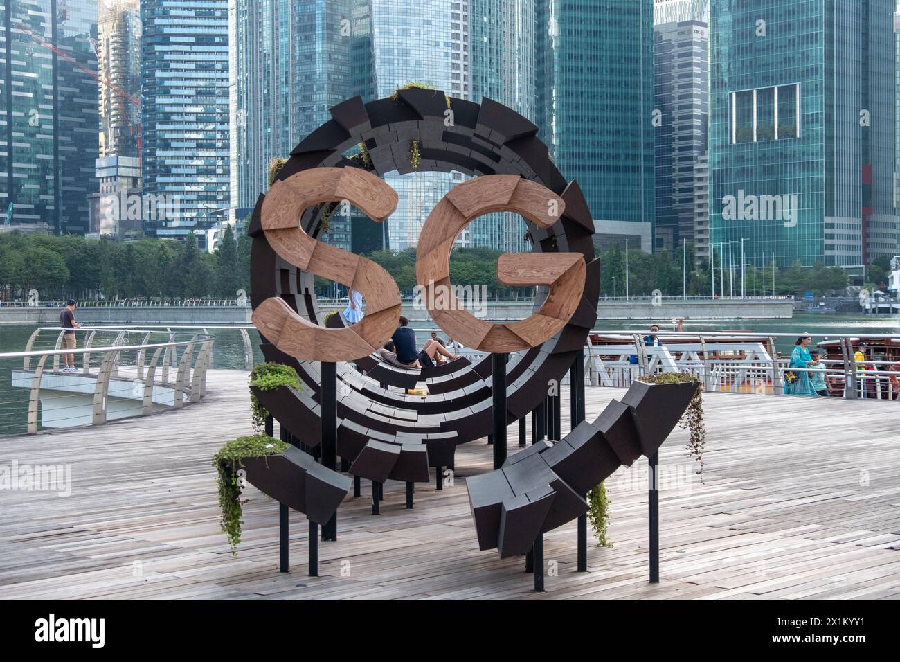 Singapore - 20 October 2022: SG signage at Marina Bay. It is the bay located in the Central Area of Singapore Stock Photo