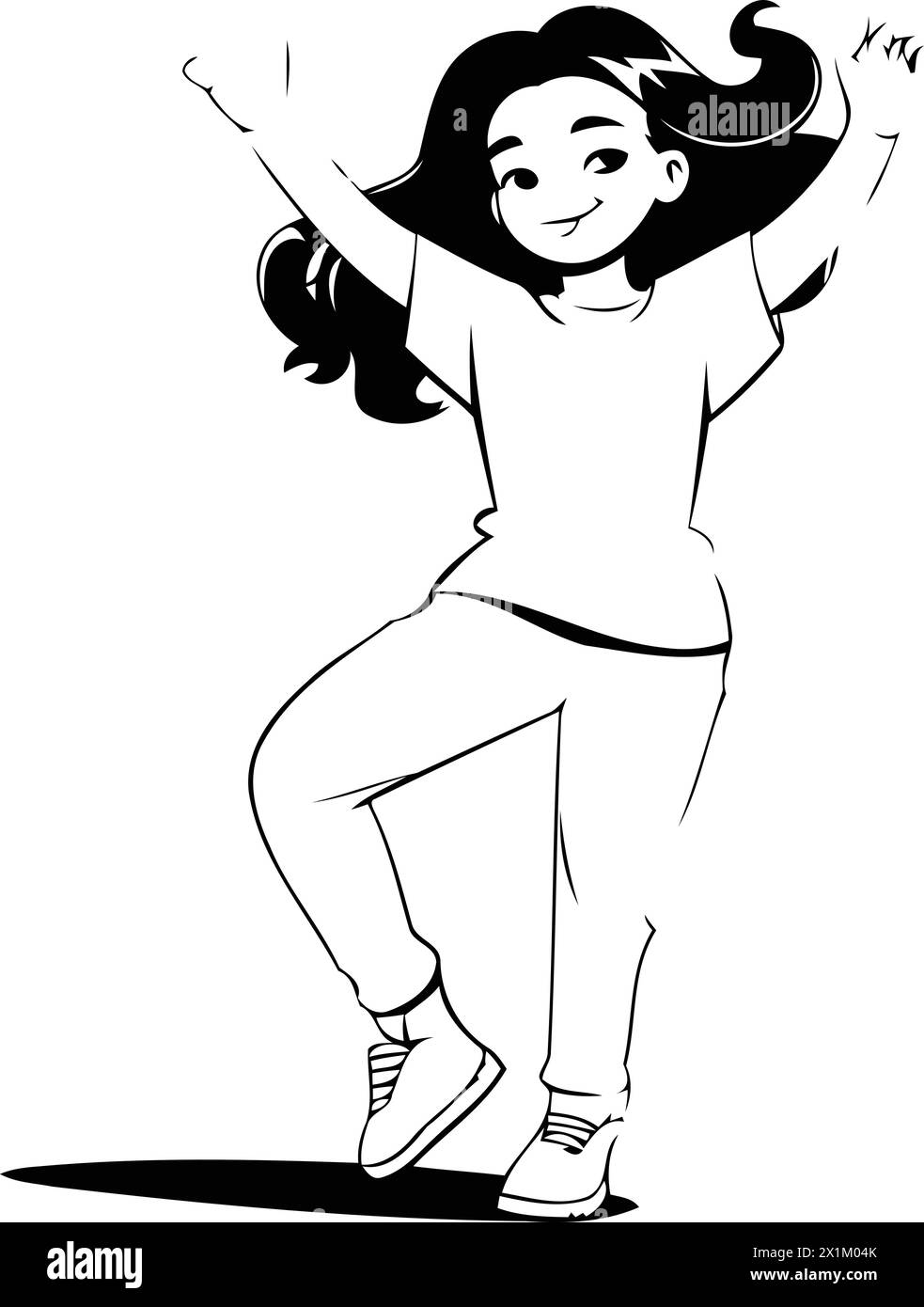 Cheerful little girl dancing hiphop. Vector illustration Stock Vector