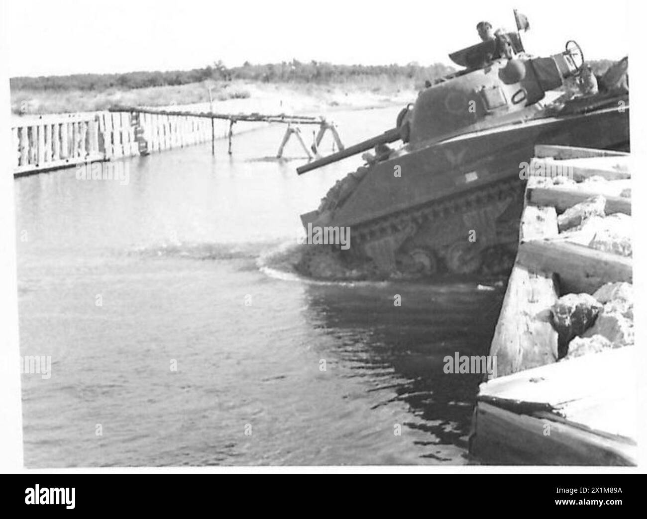 Sherman tanks of the Fifth Army fording a river on the Italian front ...
