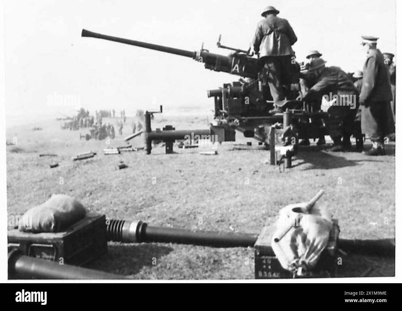 A.A. TRAINING - A Bofors AA gun in action , British Army Stock Photo