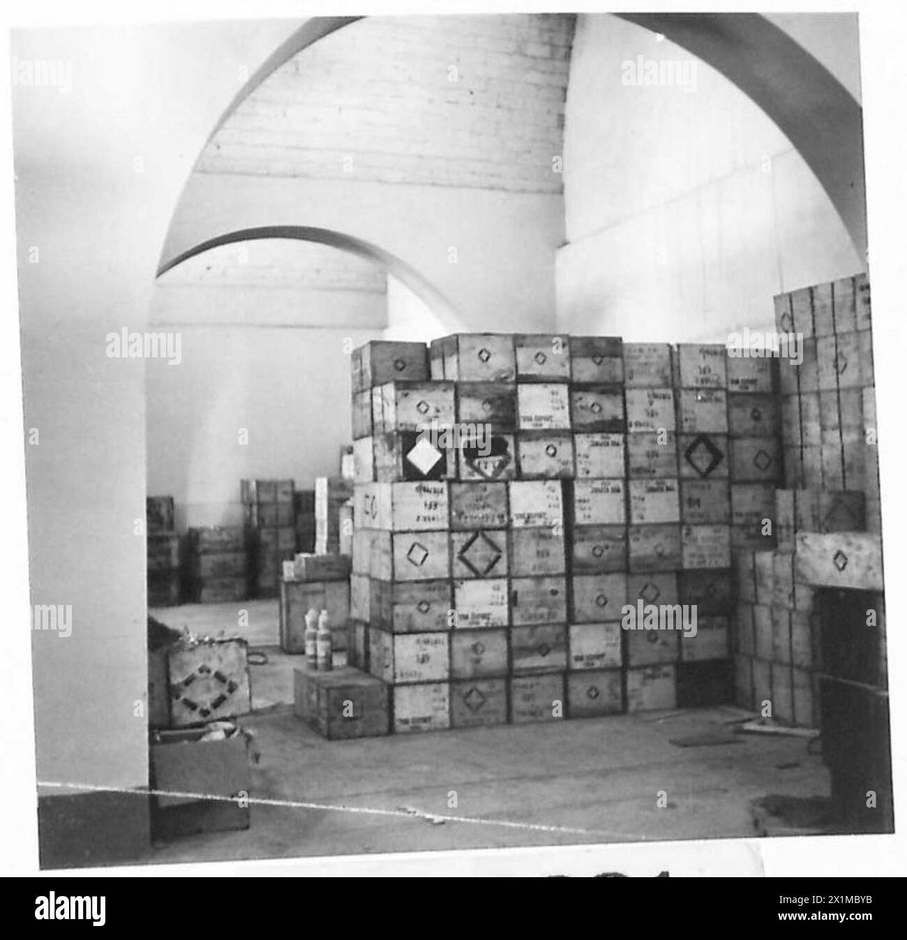 NAAFI SUPPLIES FOR FRONT LINE UNITS - A corner of one of the store rooms, British Army Stock Photo