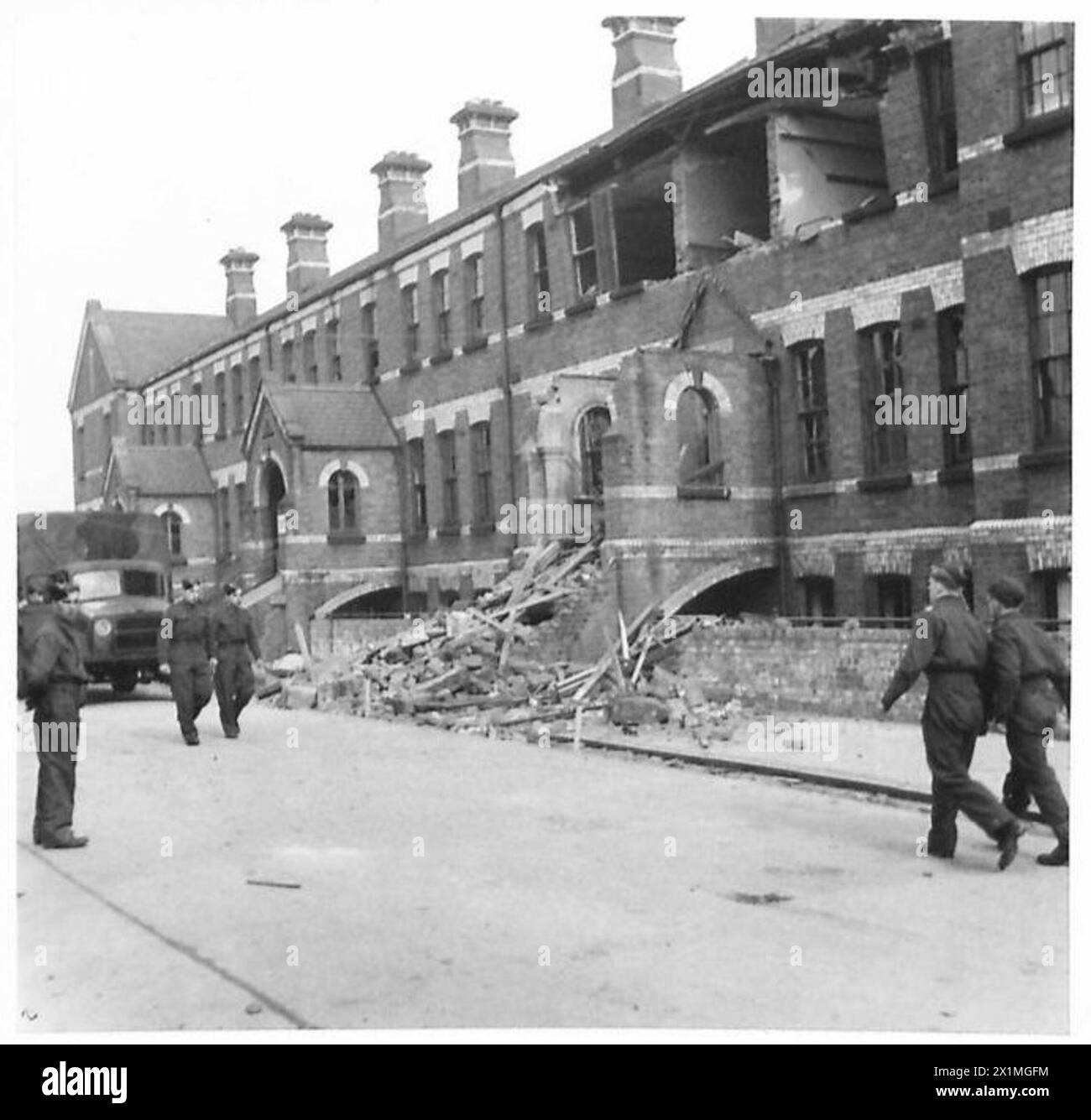 Victoria Barracks in Belfast shows damage to War Department property, British Army. Stock Photo