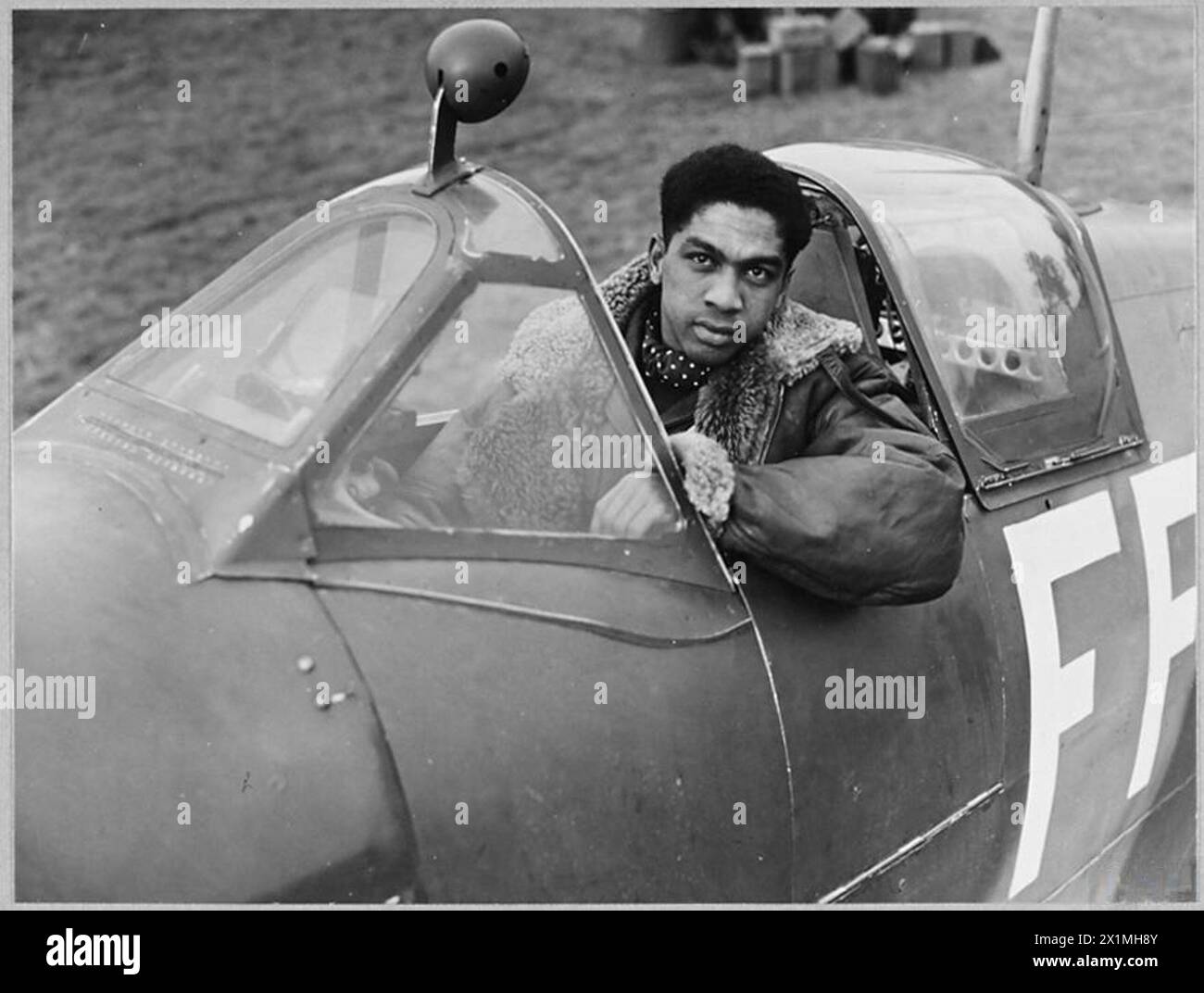 WEST INDIAN SPITFIRE PILOTS - Flight Sergeant Colin A. Joseph of San Fernando, Trinidad, who has shot down two enemy aircraft in recent months. Picture issued 1944, Royal Air Force Stock Photo