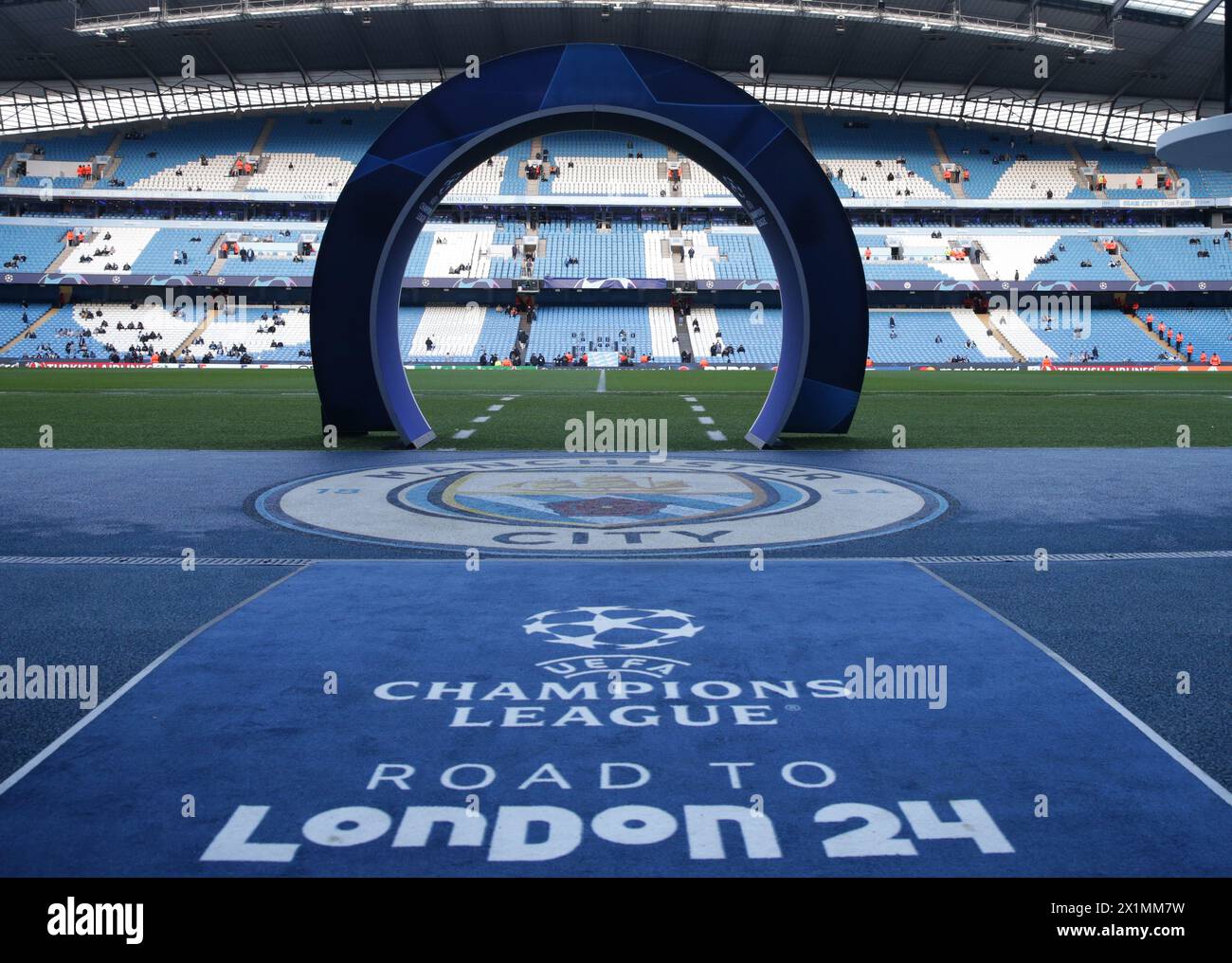 Etihad Stadium, Manchester, UK. 17th Apr, 2024. Champions League Football, Quarter Final, Manchester City versus Real Madrid; a view from the exit of the players tunnel Credit: Action Plus Sports/Alamy Live News Stock Photo
