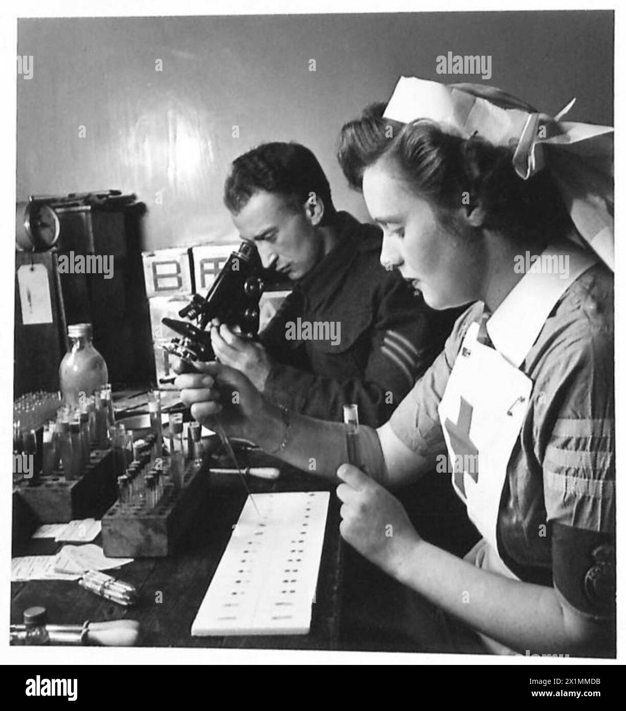 Ramc Lab Techs Army Blood Transfusion Service staff group human blood into four types ...